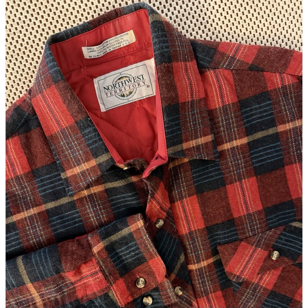Mens Northwest Territory Quilted Tartan Plaid Flannel Jacket Shirt Size Large